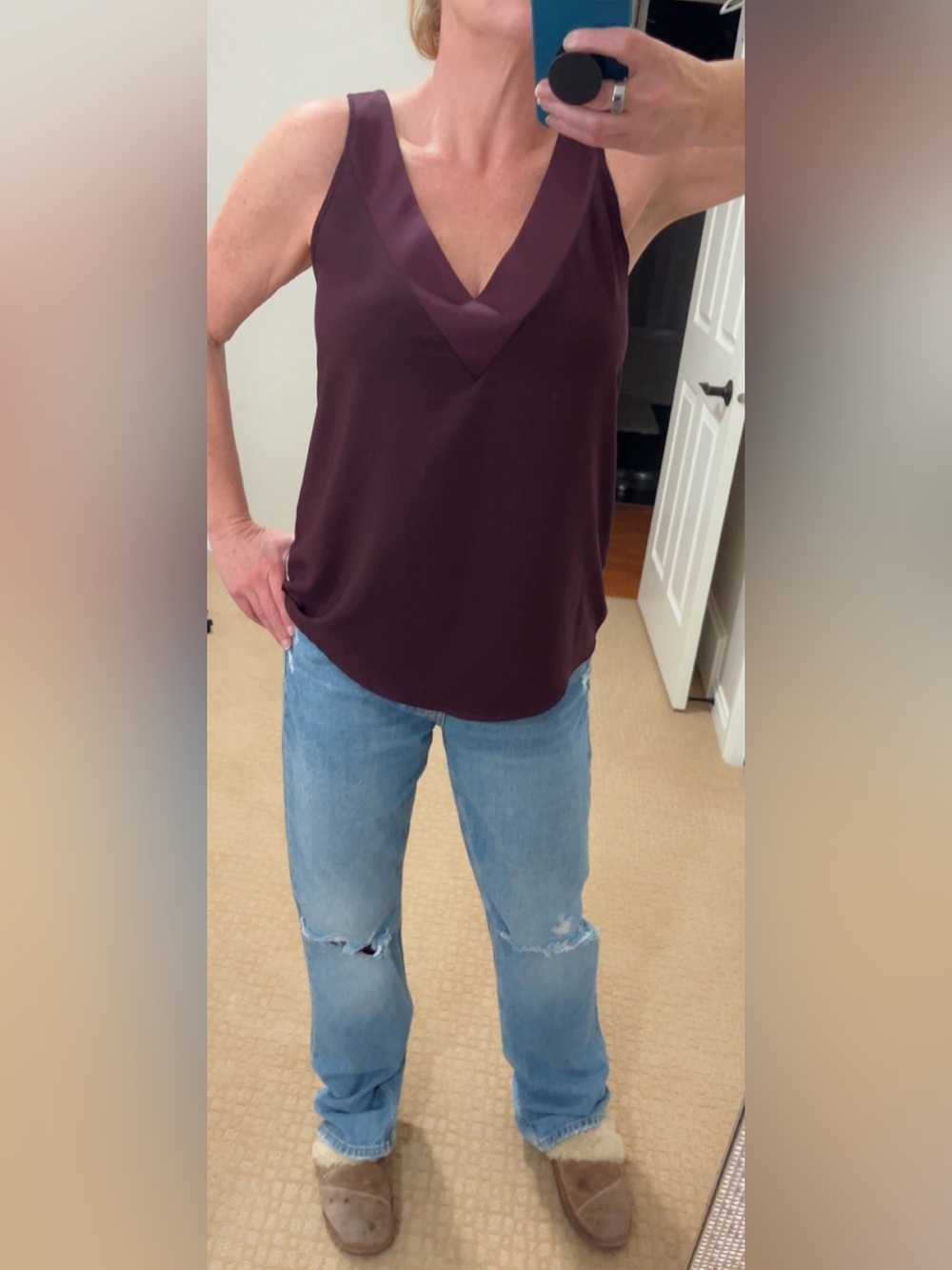 Kismet Sleeveless V-Neck Tank Top - Plum